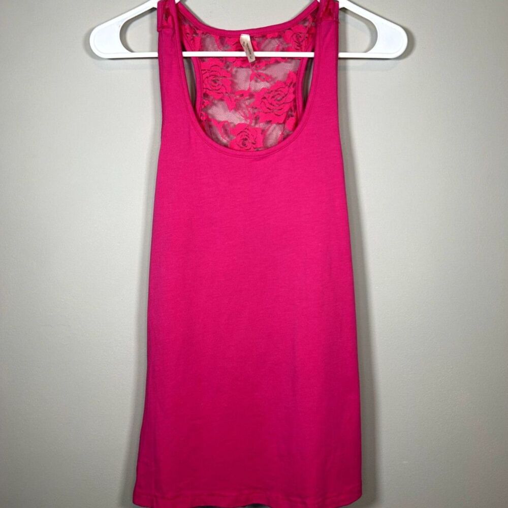 hot pink lace back tank